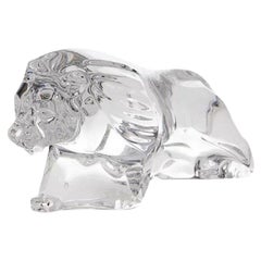 Large Signed Baccarat French Crystal Lion Sculpture, 1990s