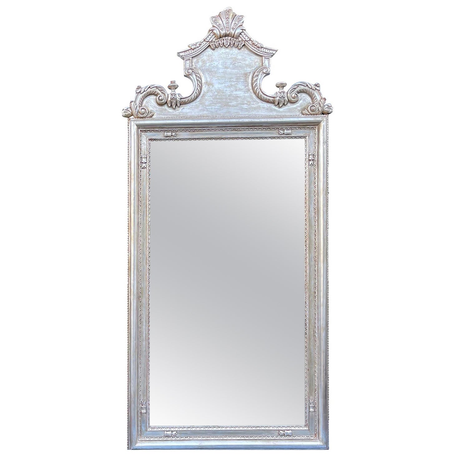 18th C, Style Charles Pollock for William Switzer Silver Giltwood Mirror For Sale