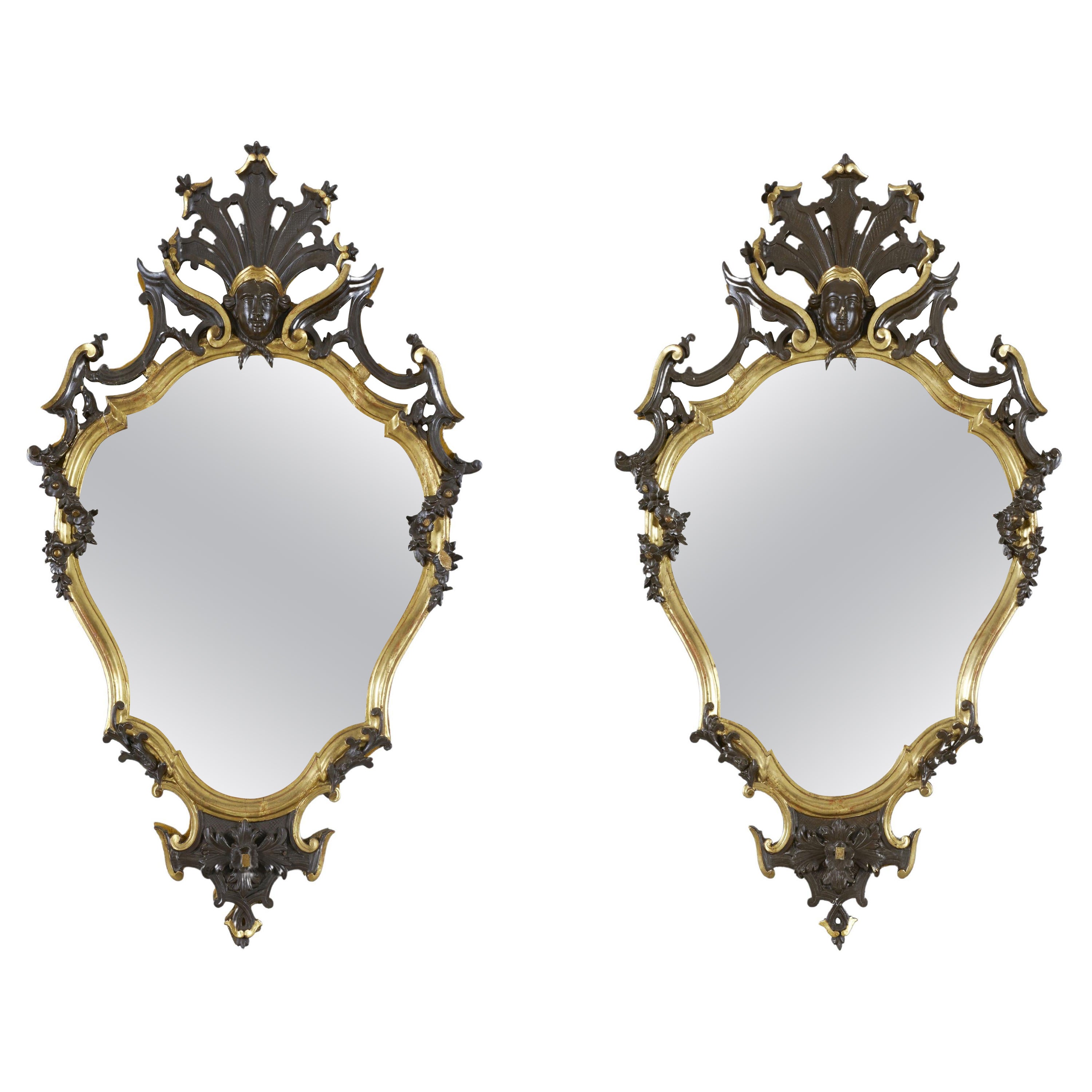18th Century Louis XVI Italian Walnut Mirrors Couple Mercury Glasses For Sale