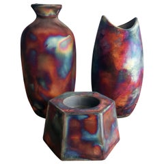 Vase en poterie Raku Koi Koban Keihatsu, entièrement en cuivre mat, décor en céramique faite à la main