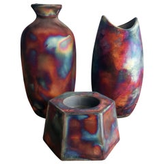Jarrón de Cerámica Raku Koi Koban Keihatsu, Cobre Mate, Decoración de Cerámica Hecha a Mano