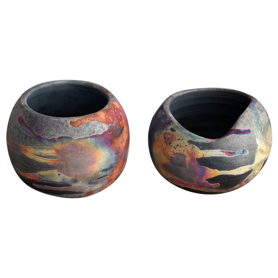 Vase en poterie Raku Hikari & Zen - Cuivre au carbone - Décoration intérieure en céramique faite à la main en vente