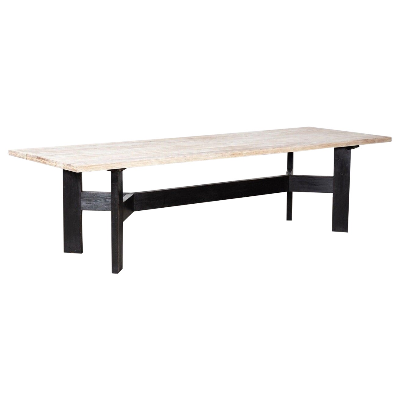 Monumental English Ebonised Bleached Brutalist Pine Dining Table For Sale