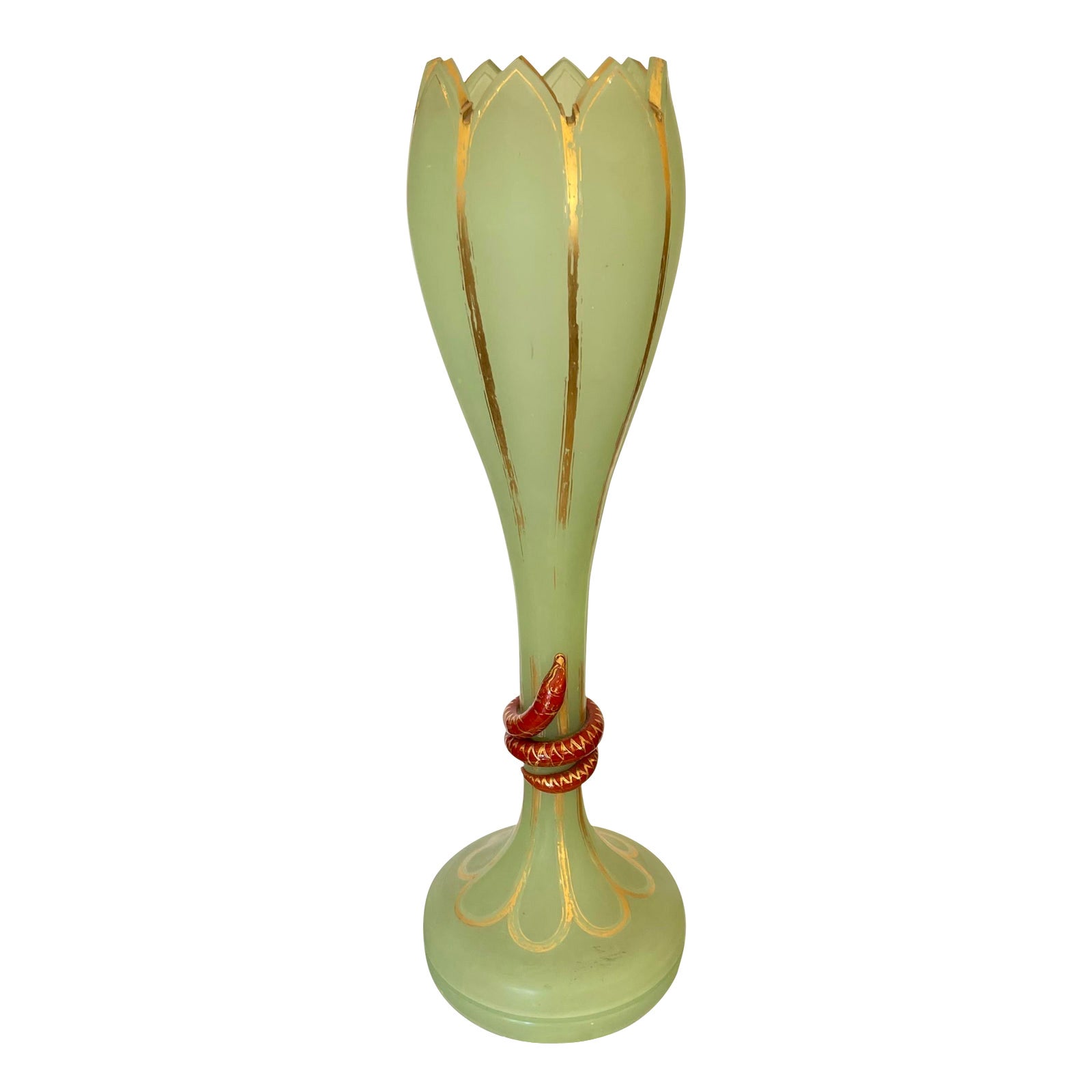 Huge Antique Baccarat Green Opaline Glass Vase, 19th Century For Sale