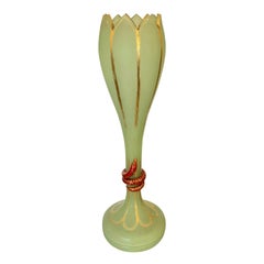 Huge Antique Baccarat Green Opaline Glass Vase, 19th Century