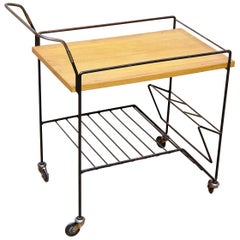 Vintage Mid-Century, Iron and Wood Trolley after Mathieu Mategot, circa 1960
