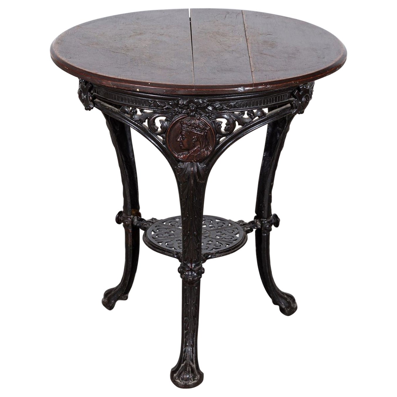 19thC English Coalbrookdale Iron & Mahogany Tavern Table For Sale