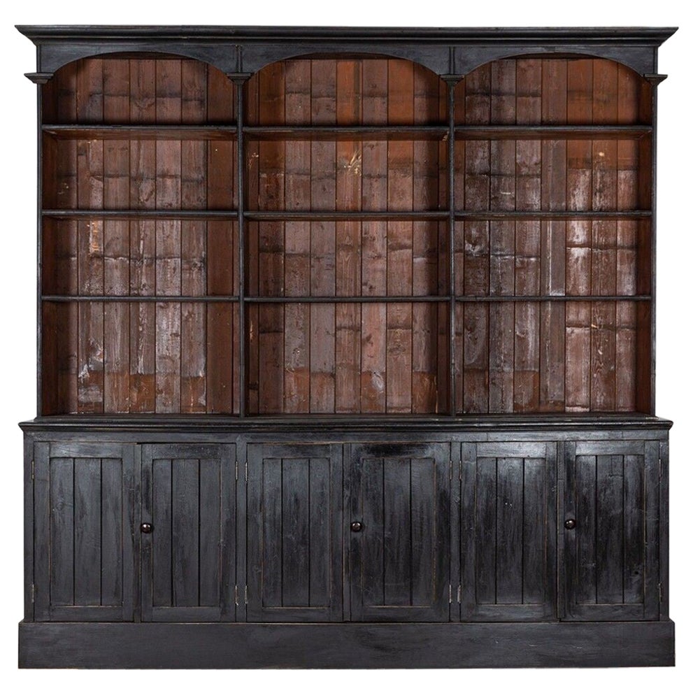 Pair Monumental English Ebonised Bookcase / Display Cabinets