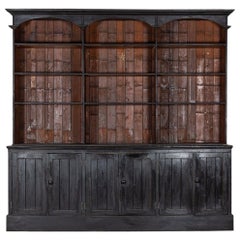 Antique Pair Monumental English Ebonised Bookcase / Display Cabinets