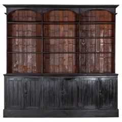 Used Pair Monumental English Ebonised Bookcase / Display Cabinets