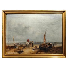 Olio su tela di scuola inglese Scena marina del XVIII secolo