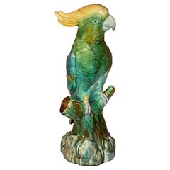 Antique Minton Majolica Pottery Parrot Sculpture, 19th Century