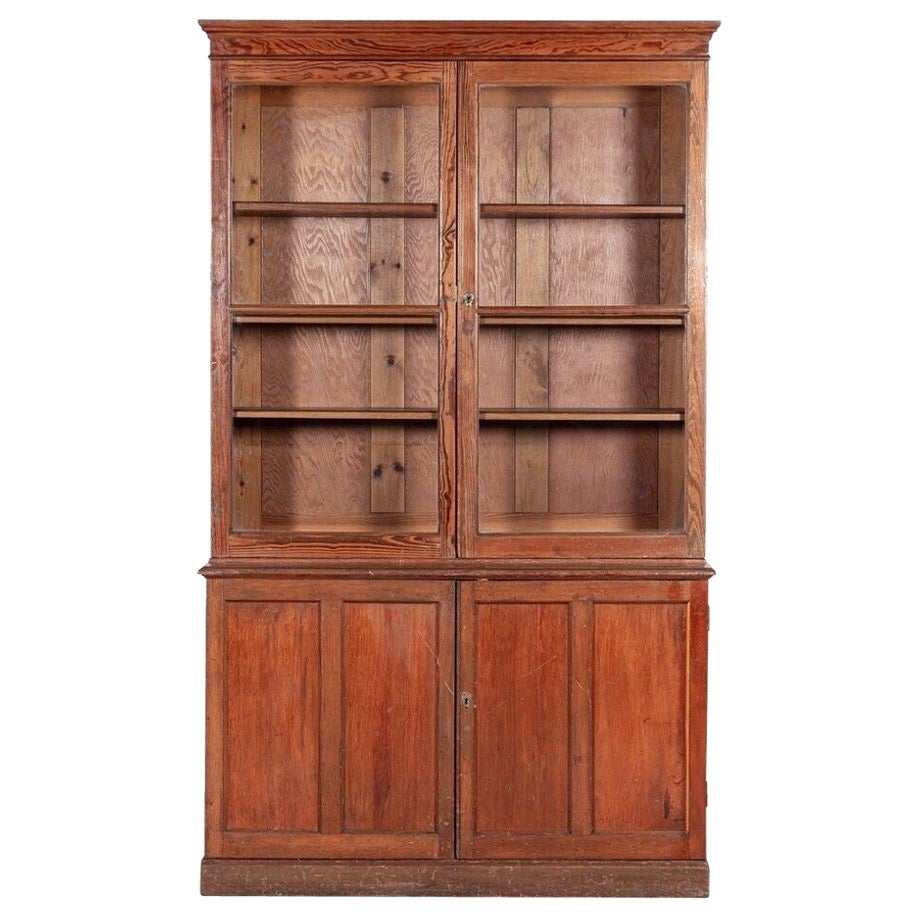 19th C, English Glazed Pine Bookcase / Vitrine Cabinet For Sale
