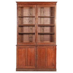 19th C, English Glazed Pine Bookcase / Vitrine Cabinet