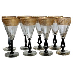 Set of 8 Art Deco Morgantown Gold Encrusted Cocktail Stems, 1930s