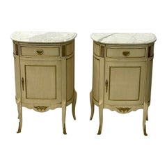 Pair of White Nightstand or End Tables / Side Tables, Demi Lune, Louis XV Style