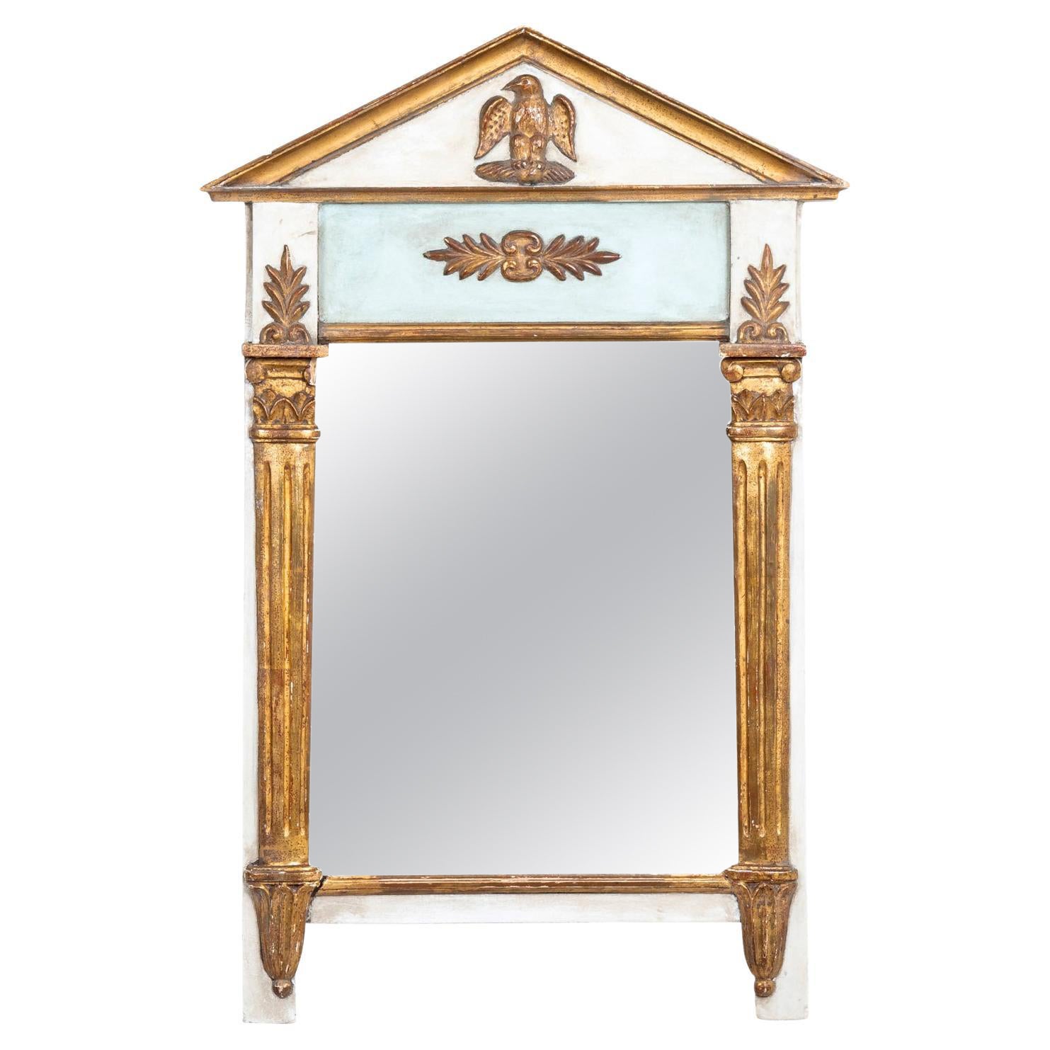 Gustavian-Style Blue, White, and Gold Mirror