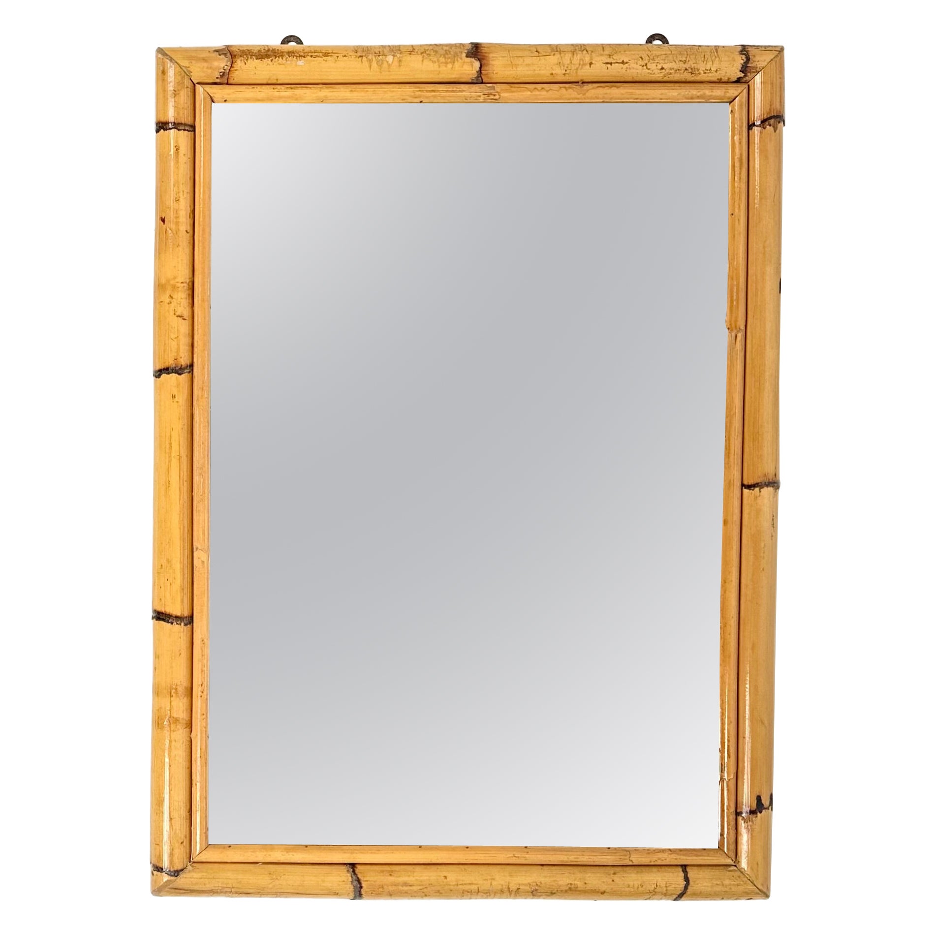 Mid-Century Rectangular Wall Mirror in Bamboo, Italy, 1970 For Sale