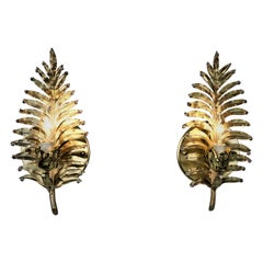 Pair of Bronze Palm Tree Leaf Wall Sconces
