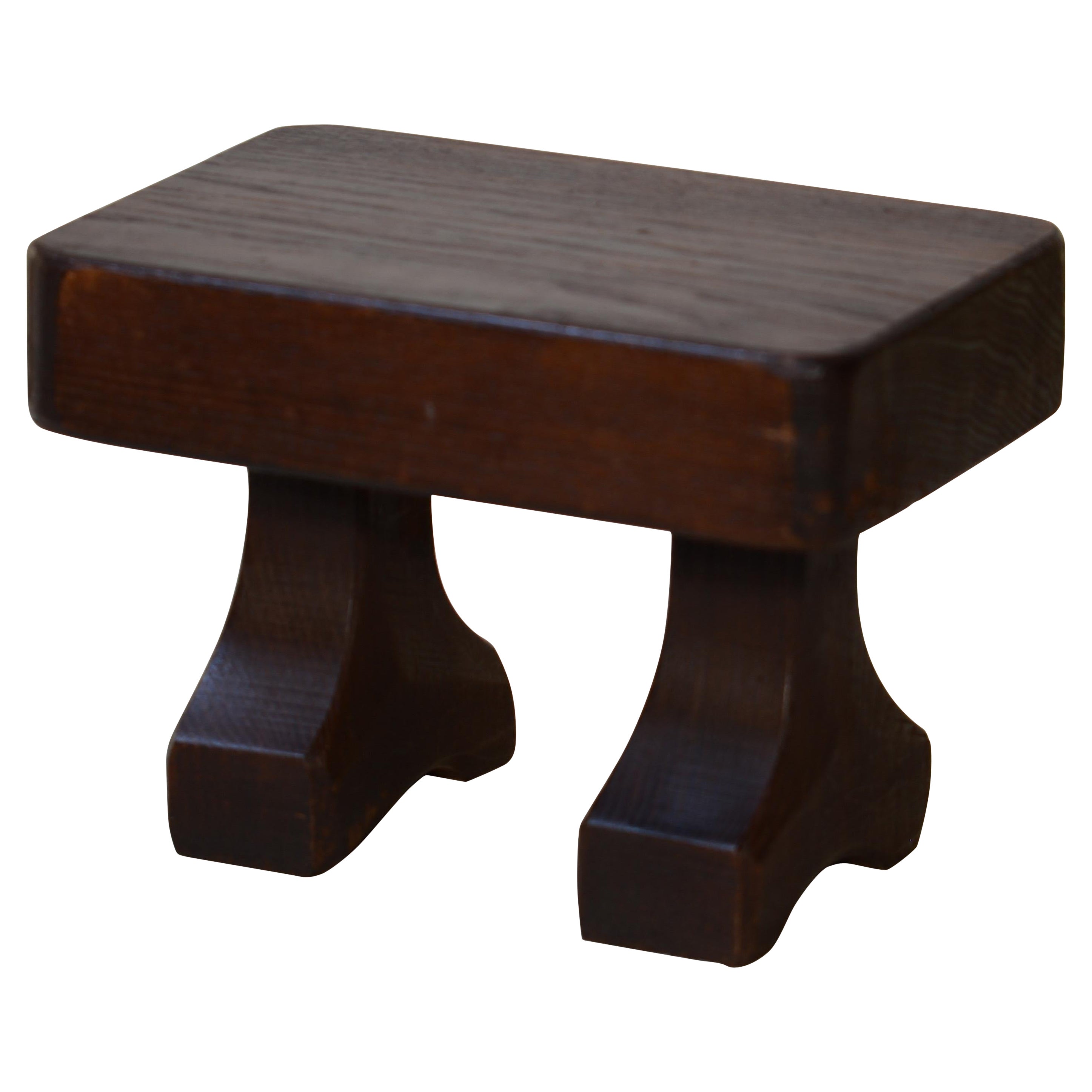 Little French Brutalist Stained Wooden Stool, circa 1950 For Sale