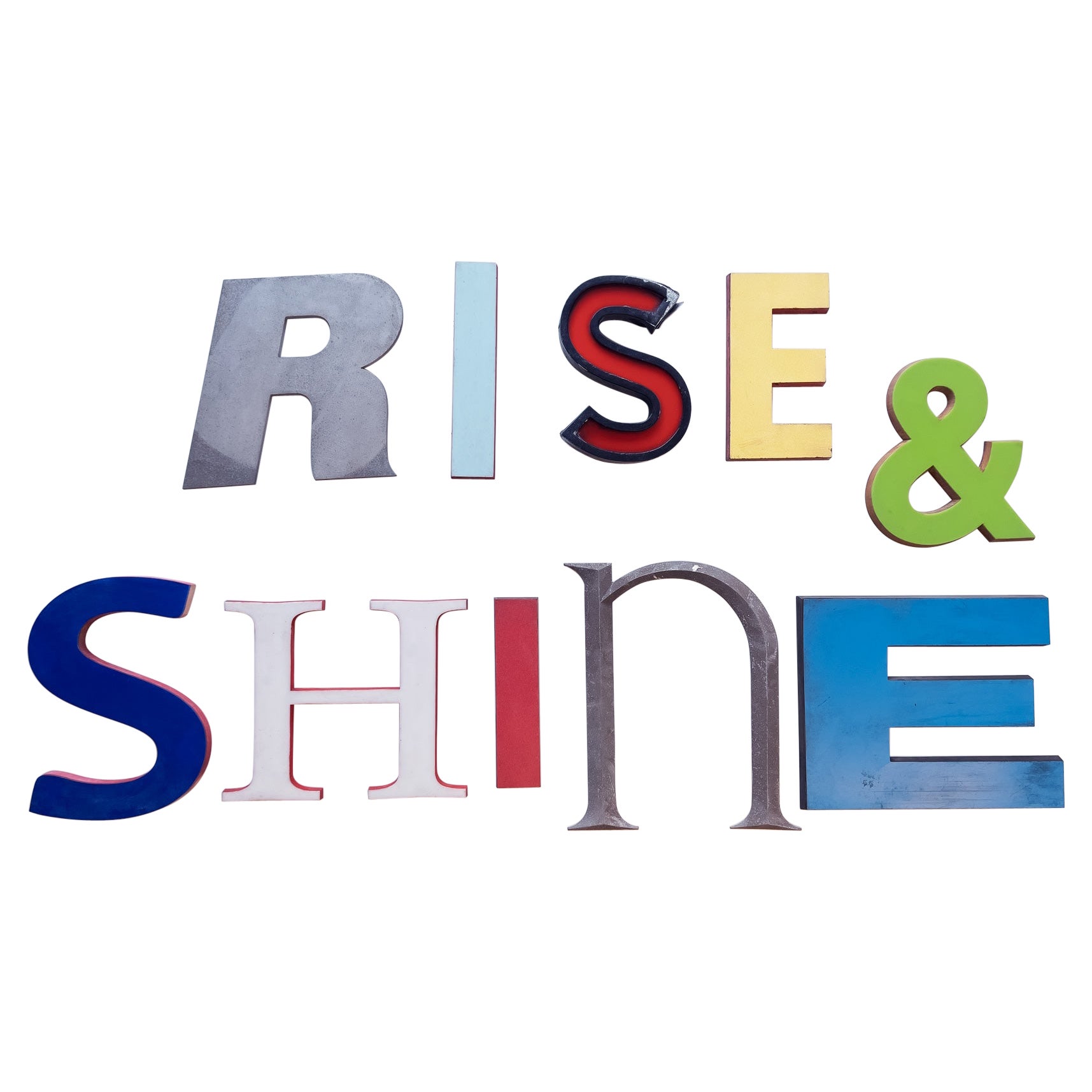 Rise & Shine lettres originales vintage rétro, boutique, enseigne, récupérée et signée