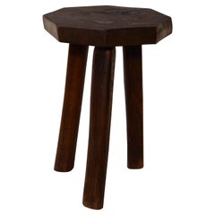 French Stained Wooden Stool circa 1950 Brutalist