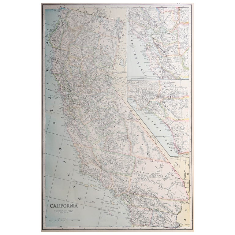 Large Original Antique Map of California, USA, C.1900 For Sale at 1stDibs