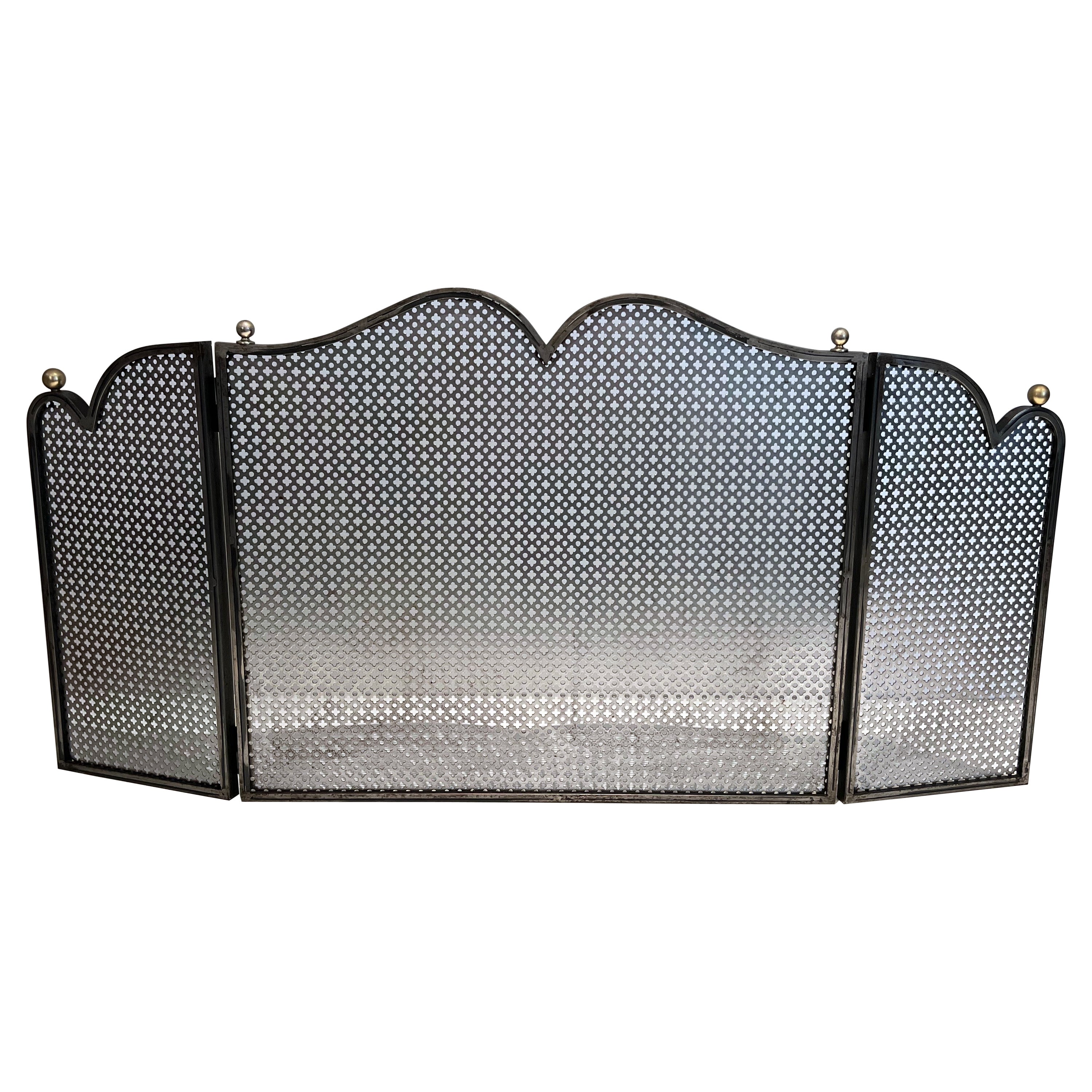 Modernist Steel and Brass Fireplace Screen For Sale