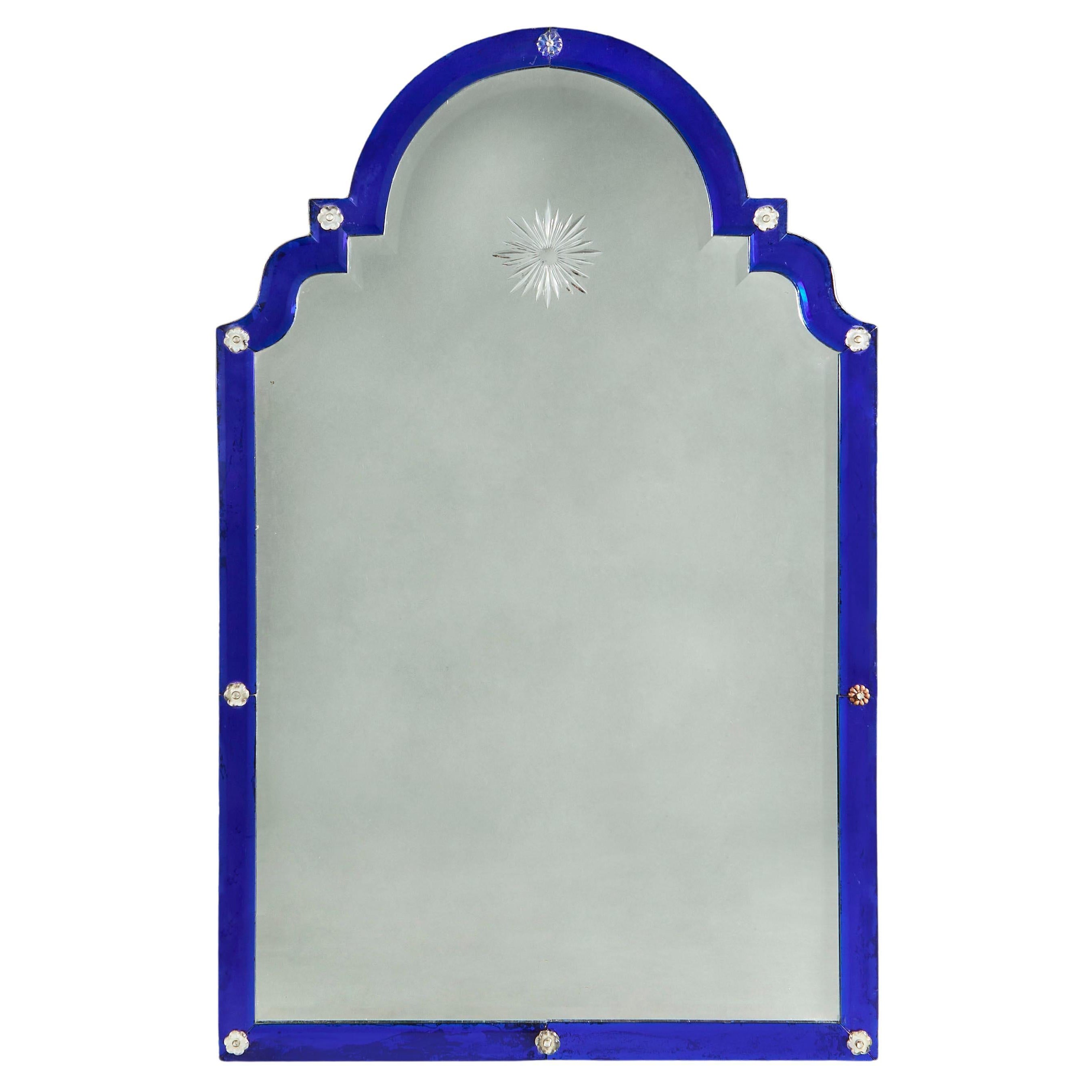 French Art Deco Blue Glass Mirror