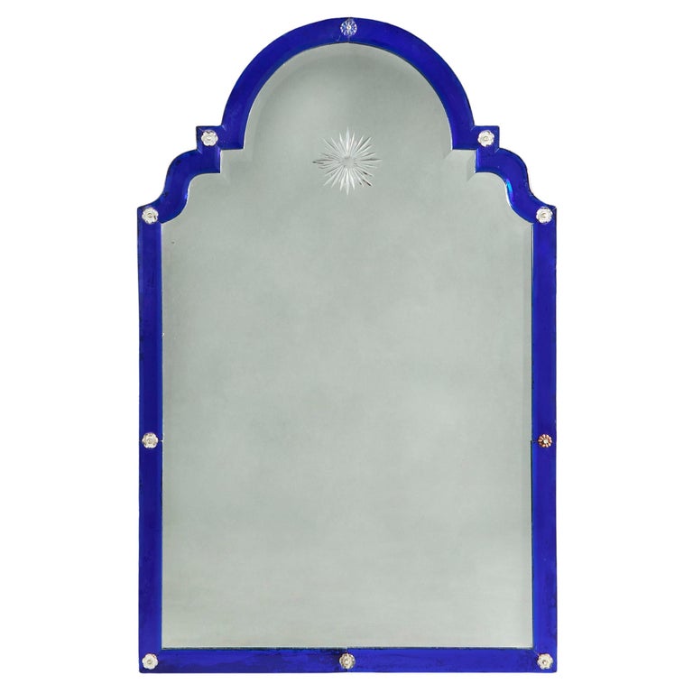 French Art Deco Blue Glass Mirror For Sale at 1stDibs