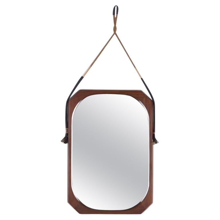 Vintage Wall Mirror 60s Wood Italian Design For Sale at 1stDibs