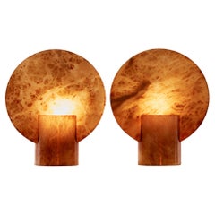 Pair of Amber Alabaster Disc Table Lamps