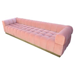 Custom Tufted Pink Velvet Sofa with Brass Base by Adesso Imports
