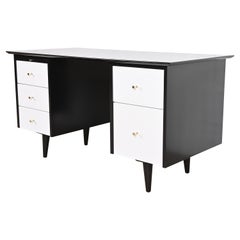Used Paul McCobb Planner Group Black and White Lacquered Double Pedestal Desk, 1950s