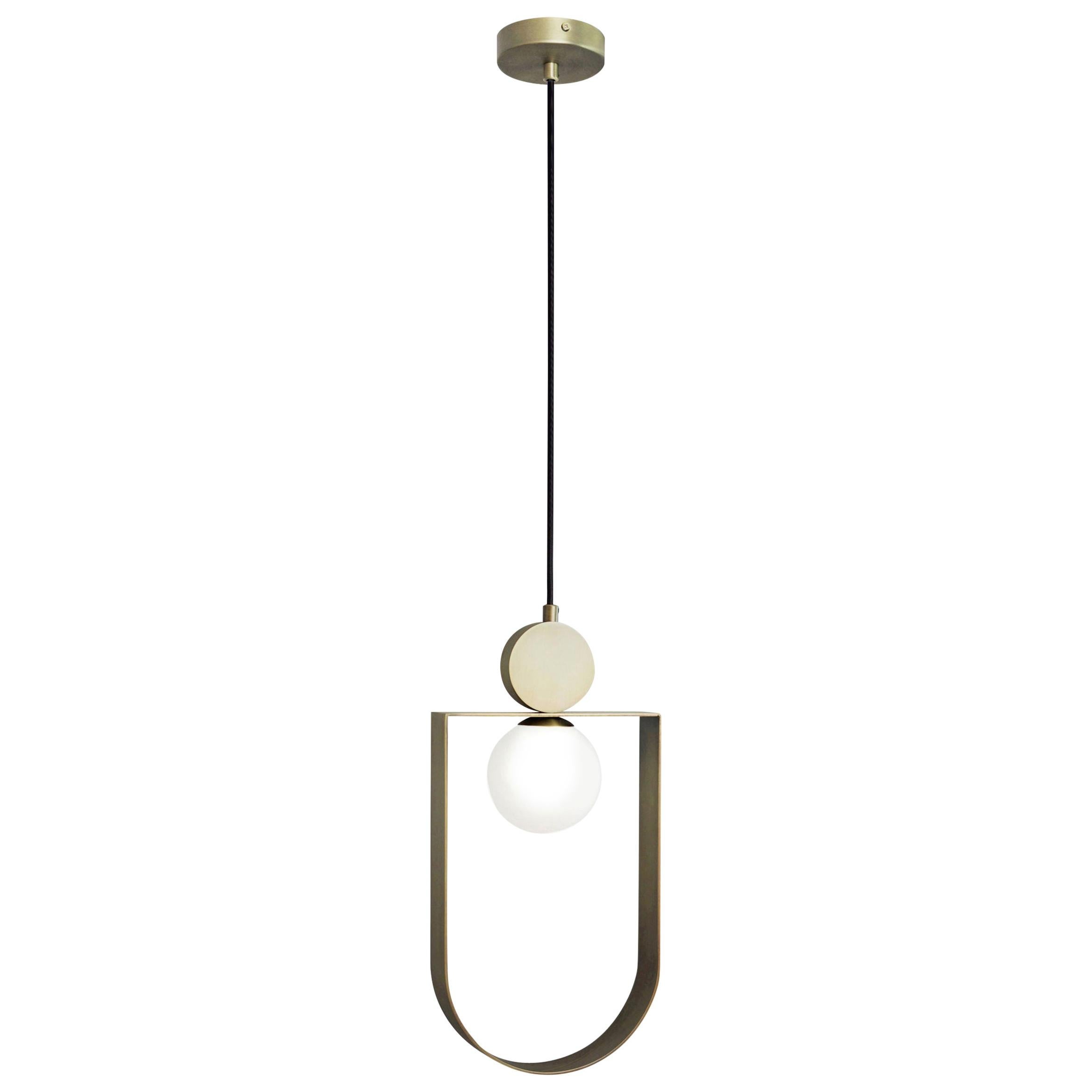Bronze Sphere in Stadium Pendant Light by Square in Circle For Sale