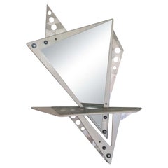Buck Rogers Inspired Wall Mirror & Overlapping Console Table 1980s Memphis Style
