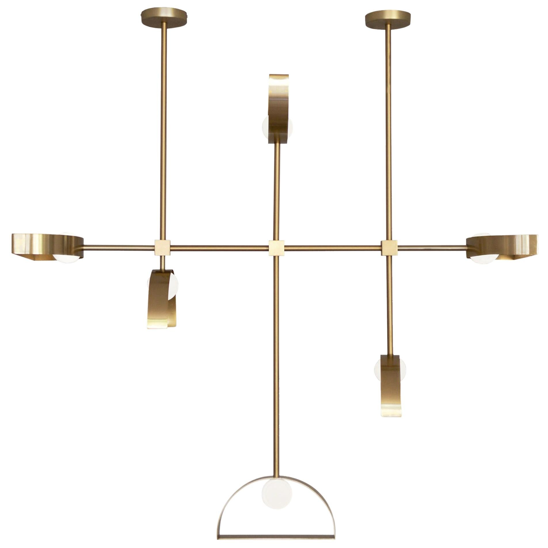 Brass "Sphere and Cut Circle" Pendant Lamp, Square in Circle