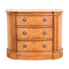 Retro Henredon Burl Wood Regency Marble Top Demilune Commode or Chest of Drawers