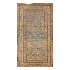 Alfombra Persa Antigua de Lana Malayer Azul Hecha a Mano con Diseño Floral Allover
