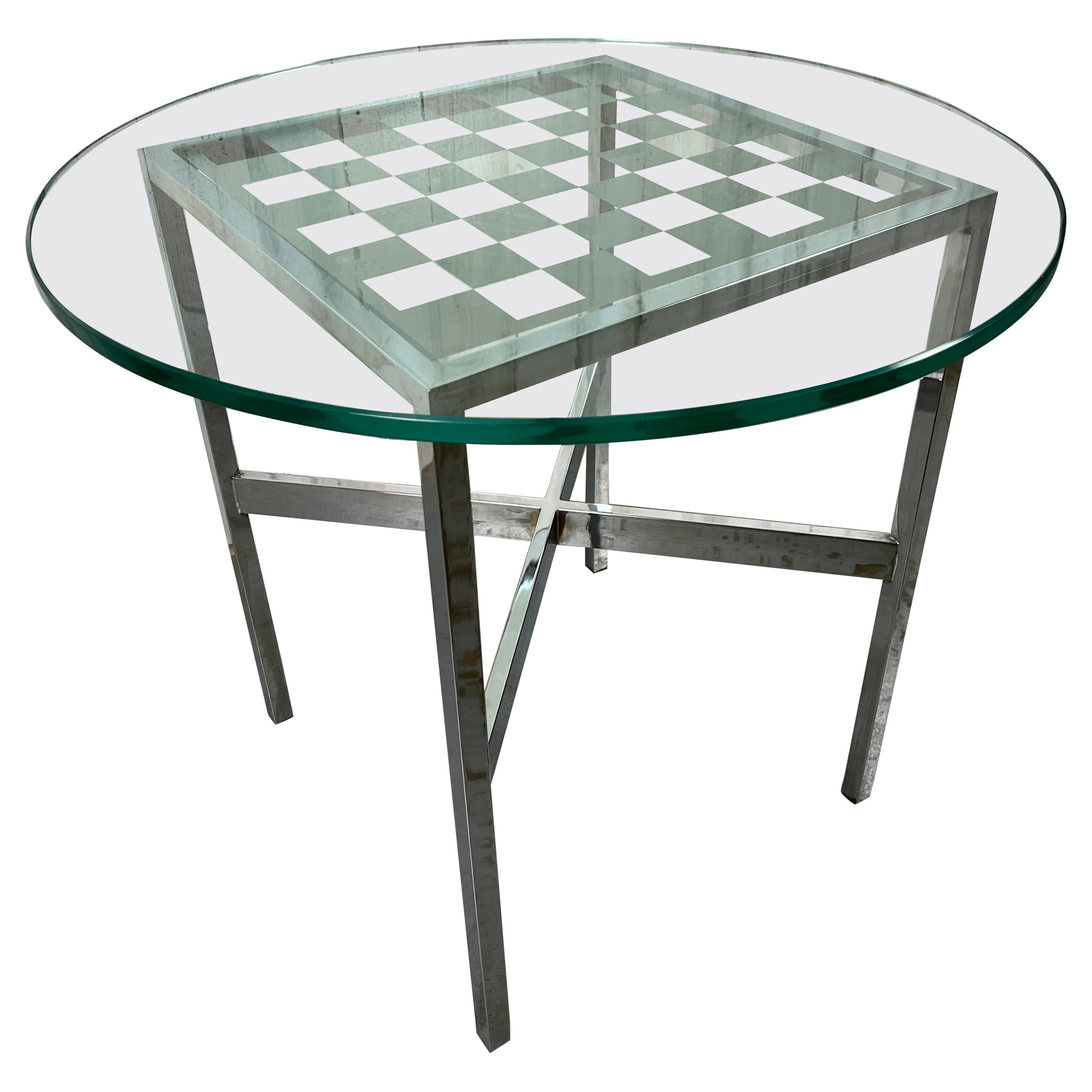 Table de jeu vintage en chrome et verre en vente