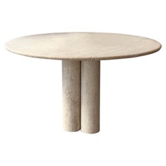 Cream Travertine Round Dining Table, in the style of 1970 Mario Bellini