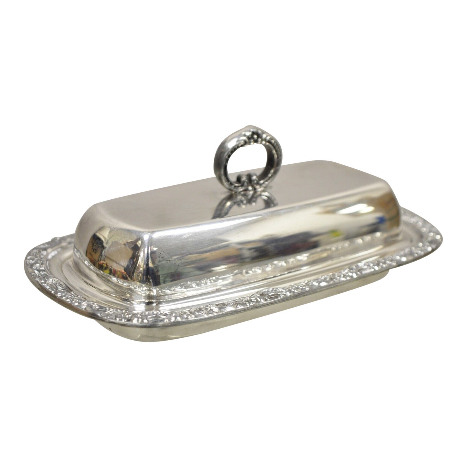 Vintage Newport Silver Plated Covered Butter Dish Tray with Lid