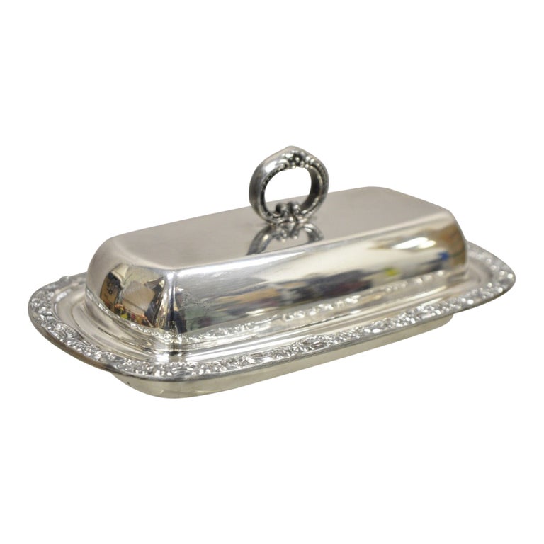 Vintage Newport Silver Plated Covered Butter Dish Tray with Lid For
