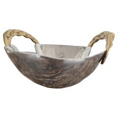 Brutalist Celtic Bowl Solid Cast Aluminium and Brass A070 by David Marshall