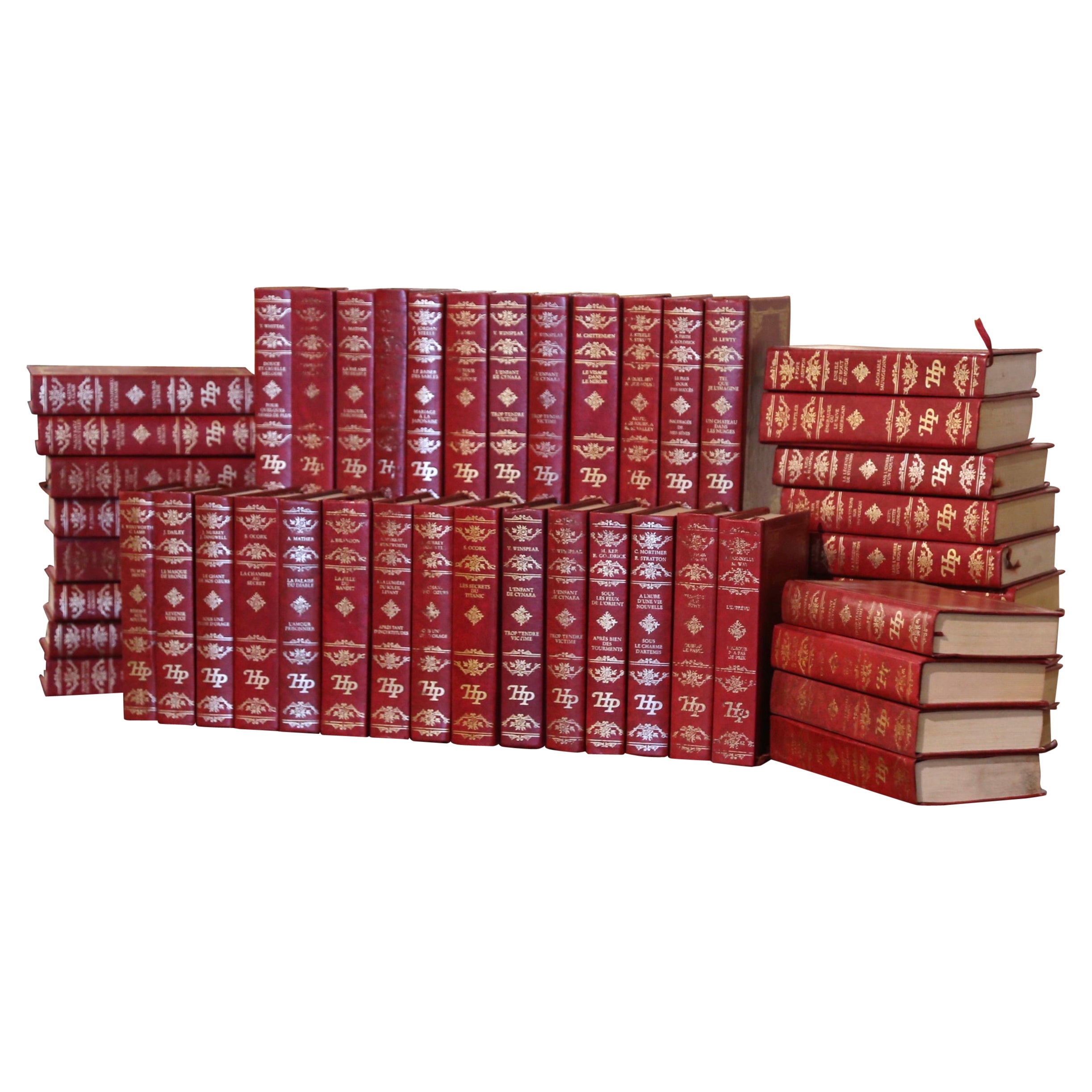 Rote gebundene Harlekin-Prestige-Bücher in französischer Sprache, datiert 1982-1989, 48er-Set
