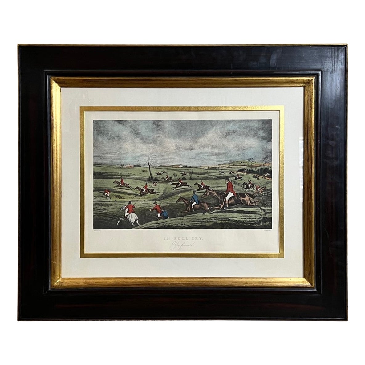 "in Full Cry" English Equestrian Hunt Scene by Henry Alken Framed under Glass For Sale