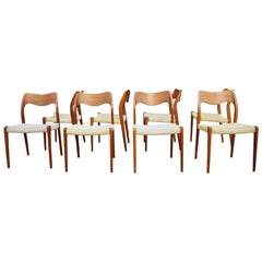 8x Niels. O Moller 71 Teak Dining Chairs for J.L. Mollers with Woven Seats