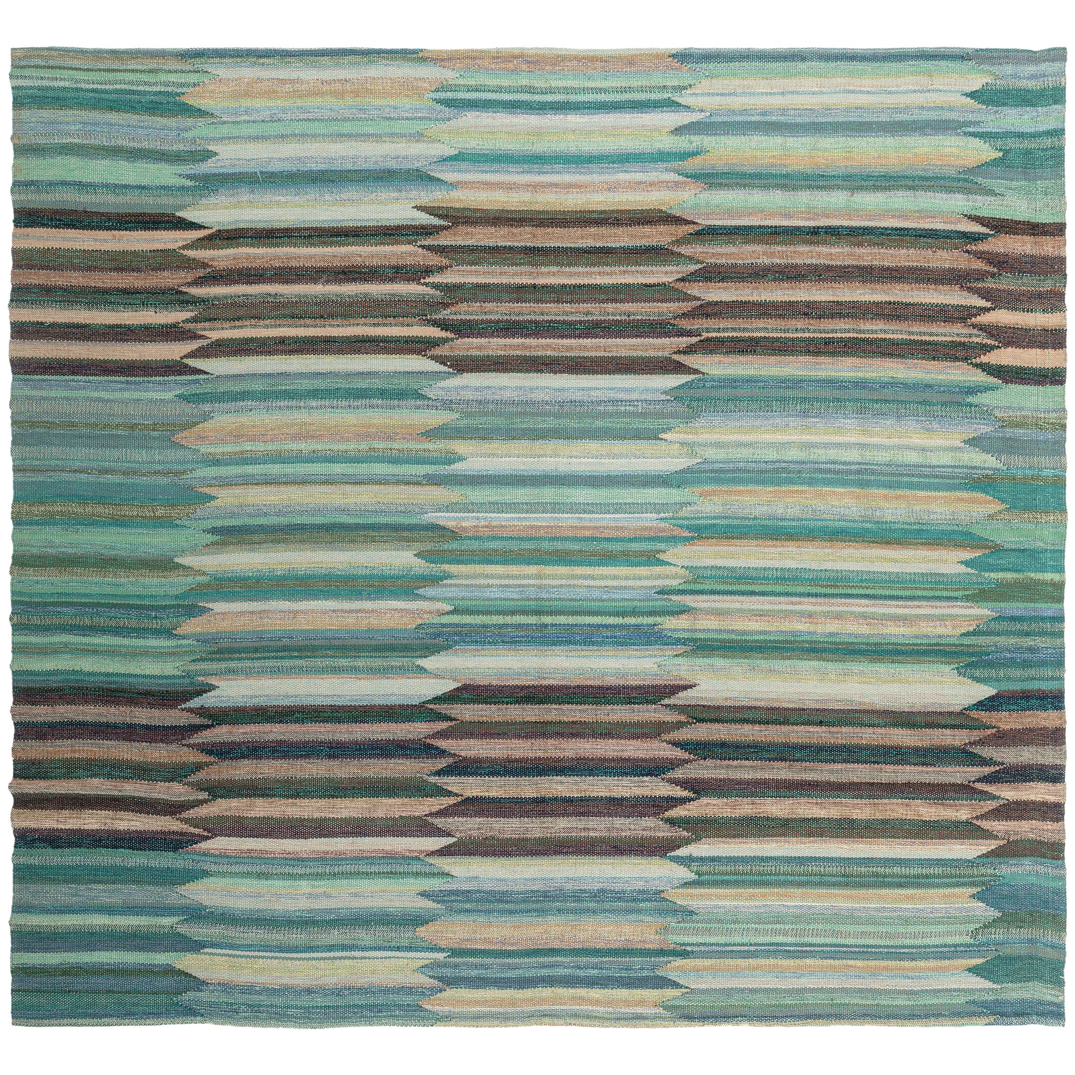 Mid-20th Century Swedish Green Brown Tapestry Weave Rug by Kerstin Ekengren