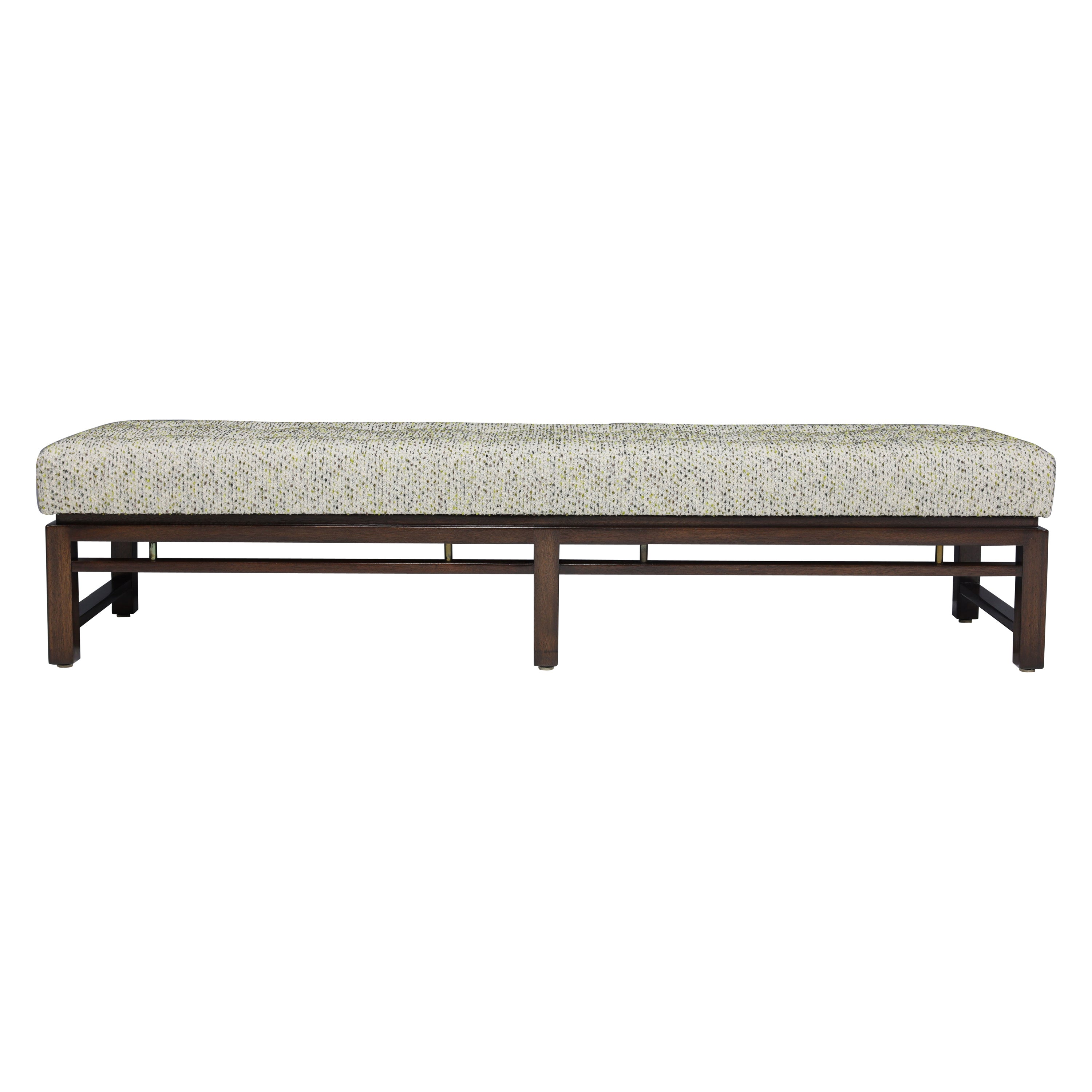 Edward Wormley for Dunbar Mahogany Bench with Boucle' Upholstery For Sale