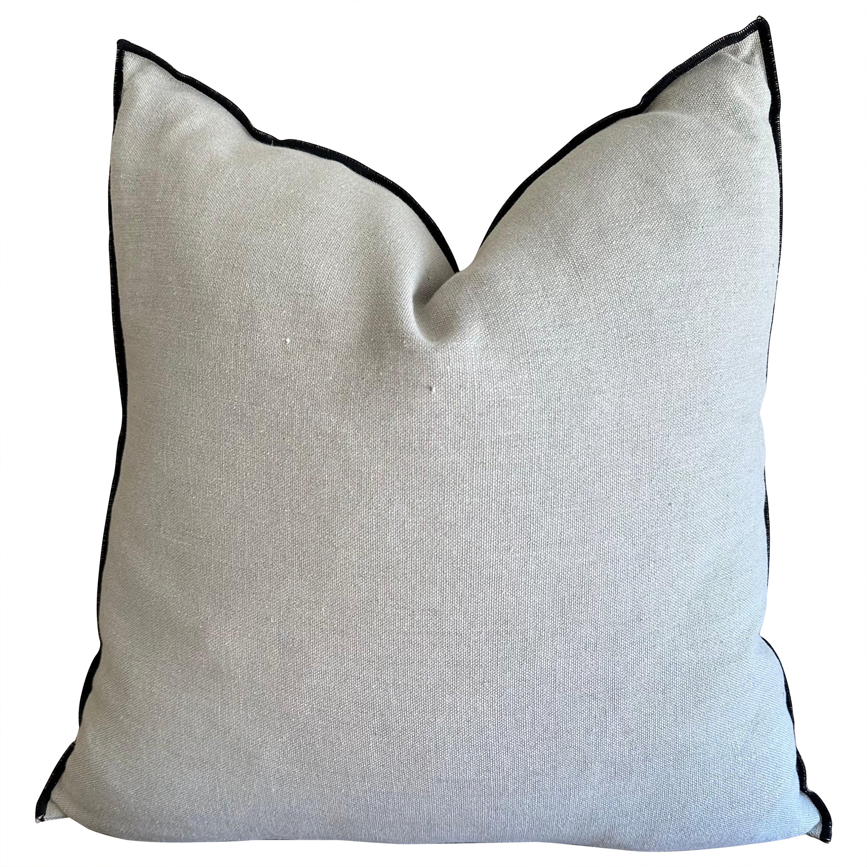 French Stone Washed Linen Accent Pillow with Down Feather Insert For Sale